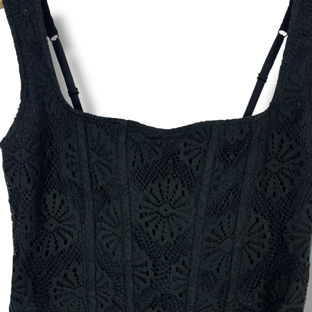 American Eagle Corset Top Black Crochet Lace Adjustable Medium Festival Hippie - Picture 3 of 8